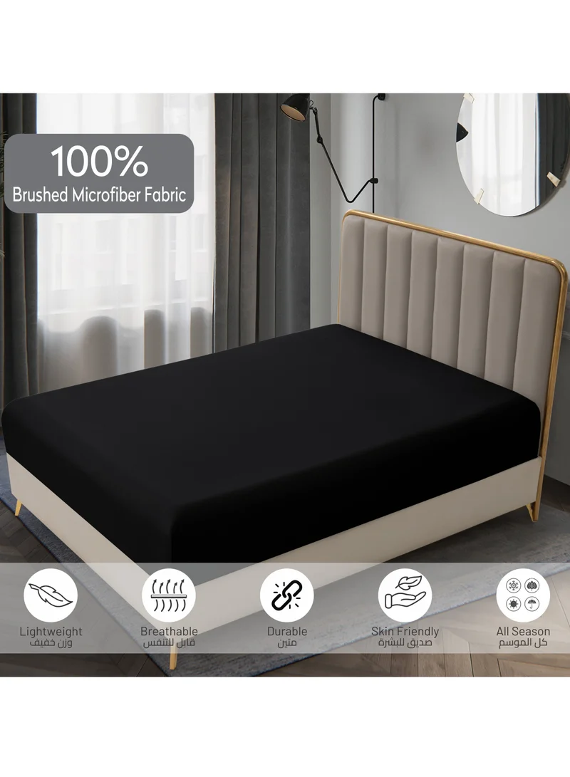 Donetella Bedding Fitted Sheet 3-Pcs King Size Solid Bed Sheet Set Fits(180x200CM) With Pillowcases And 35 CM Extra Deep Brushed Microfiber Bed Sheet,Black