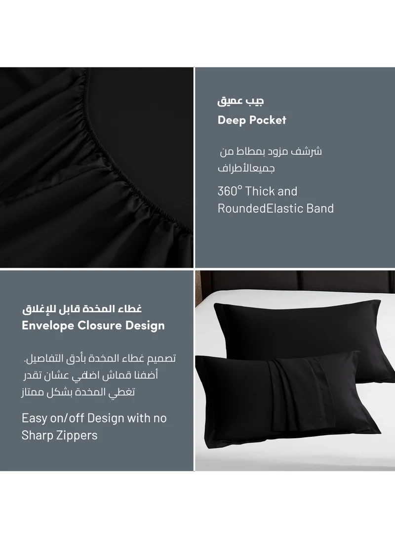 Donetella Bedding Fitted Sheet 3-Pcs King Size Solid Bed Sheet Set Fits(180x200CM) With Pillowcases And 35 CM Extra Deep Brushed Microfiber Bed Sheet,Black