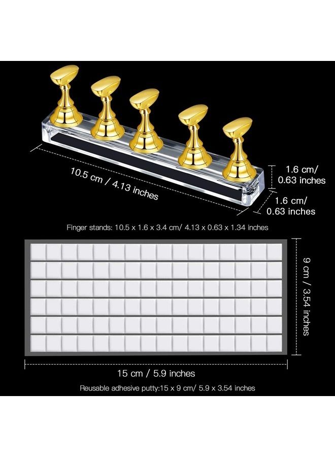 Blulu 2 Set Acrylic Nail Practice Stands Magnetic Nail Tips Holders Training Fingernail Display Stands DIY Nail Crystal Holders and 96 Pieces White Reusable Adhesive Putty (Gold and Silver) - Image 5