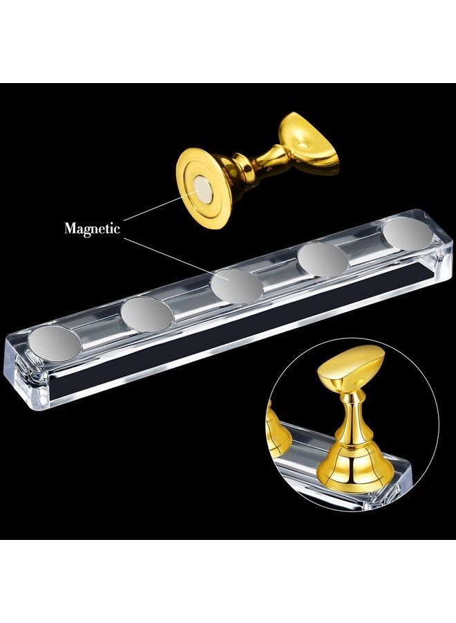 Blulu 2 Set Acrylic Nail Practice Stands Magnetic Nail Tips Holders Training Fingernail Display Stands DIY Nail Crystal Holders and 96 Pieces White Reusable Adhesive Putty (Gold and Silver) - Image 2