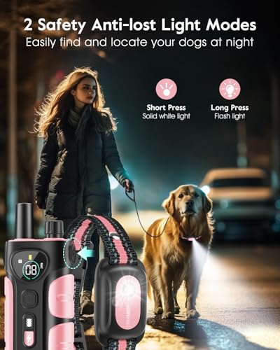 SLOPEHILL Dog Shock Collar,4200FT Dog Training Collar with Remote,IPX8 Waterproof E-Collar with Beep,Vibration,Shock,Flash Light,No Shock Mode,Electric Shock Collar for Small Medium Large Dog,Pink - Image 3