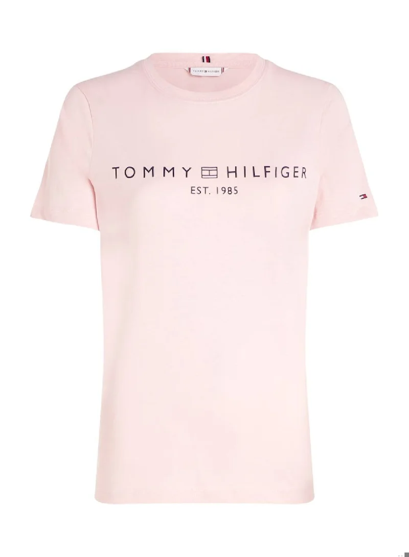 TOMMY HILFIGER Women's Curve Signature Logo Flag T-Shirt -  Pure cotton jersey, Pink