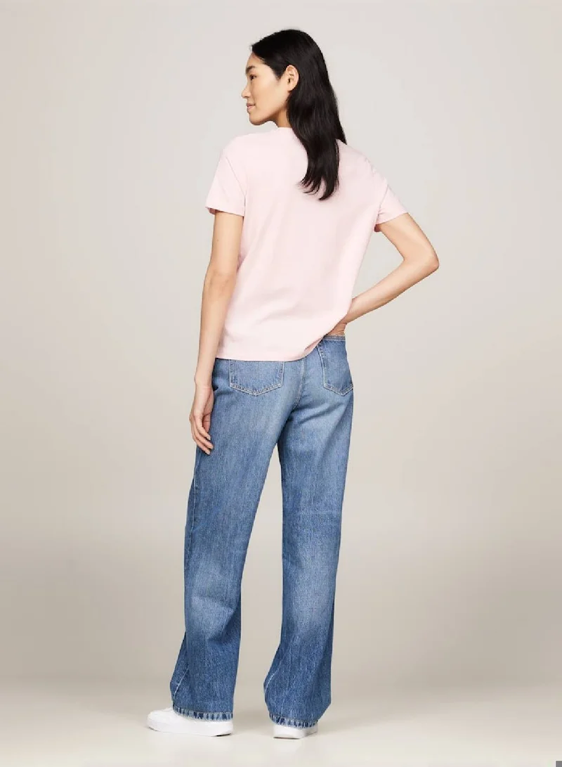 TOMMY HILFIGER Women's Curve Signature Logo Flag T-Shirt -  Pure cotton jersey, Pink
