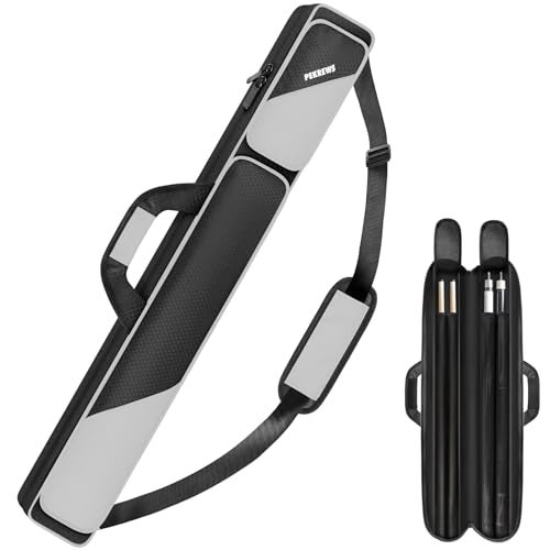 PEKREWS Pool Cue Case, Pool Stick Case 2x2 Holds 2 Sticks with 2 Accessory Zipper Pockets, Sturdy Polyester Pool Cue Carry Bag with Shoulder Strap Handle, Soft Billiard Cue Sling Bag for Men and Women - Image 1