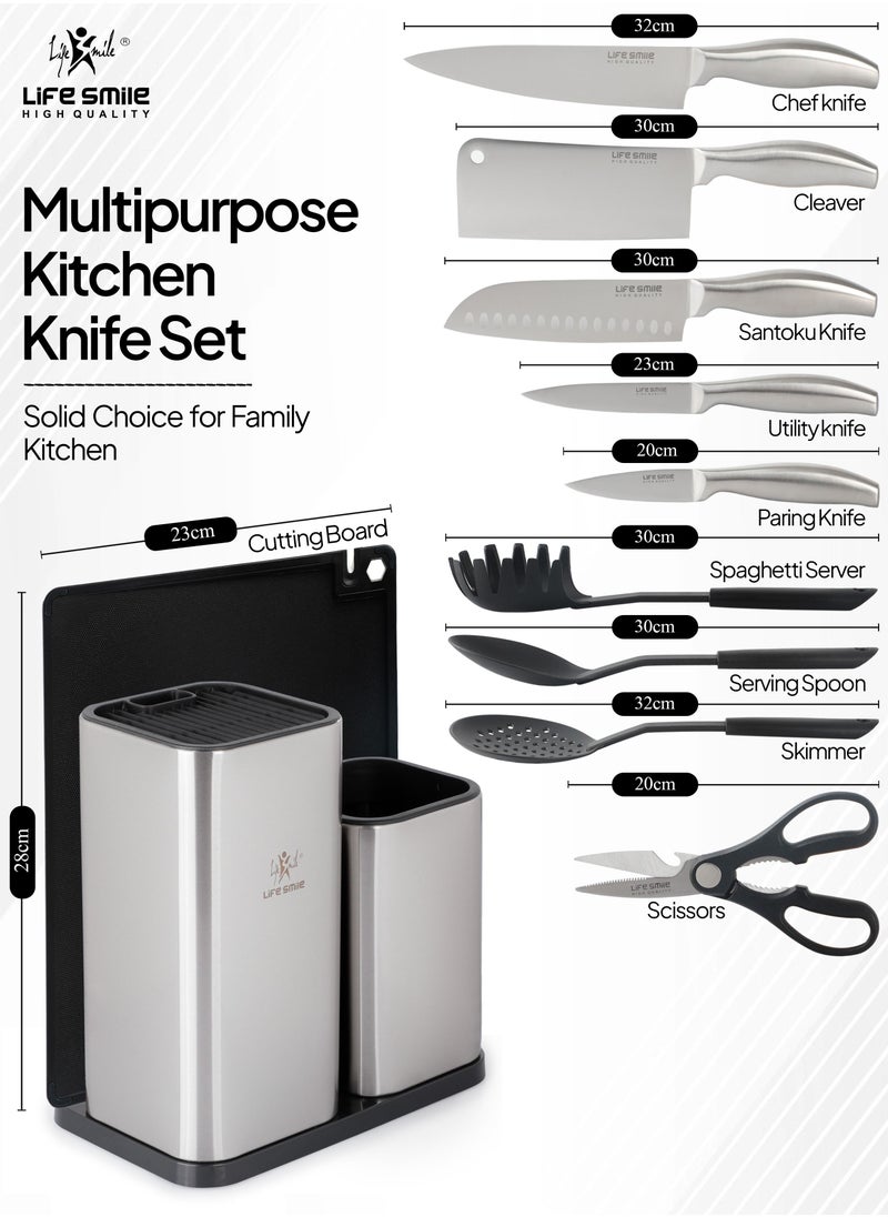 Life Smile - 11PCS High Carbon Stainless Steel Multipurpose Knife Block Set Include Chef Knife Cleaver Santoku Knife Tools 1xCutting Board and Knife Sharpner - Image 1