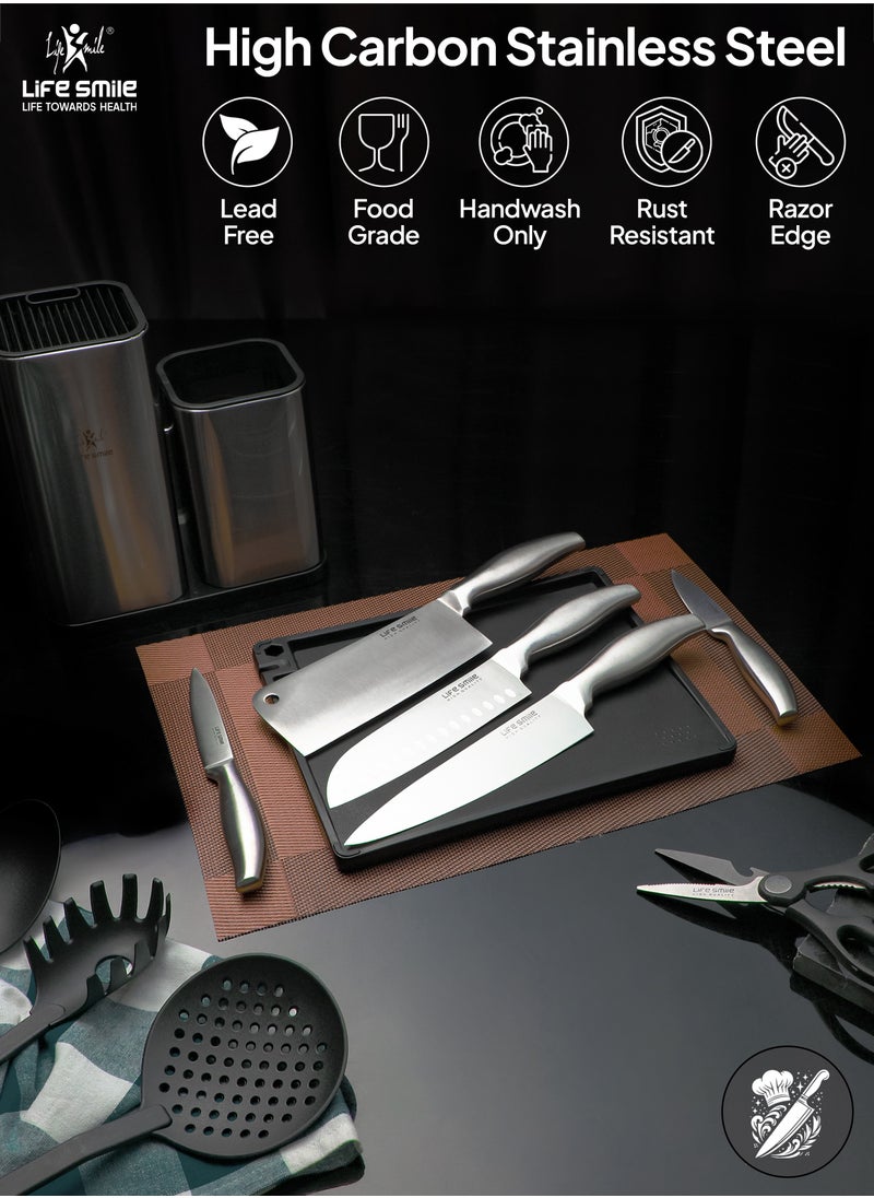 Life Smile - 11PCS High Carbon Stainless Steel Multipurpose Knife Block Set Include Chef Knife Cleaver Santoku Knife Tools 1xCutting Board and Knife Sharpner - Image 1