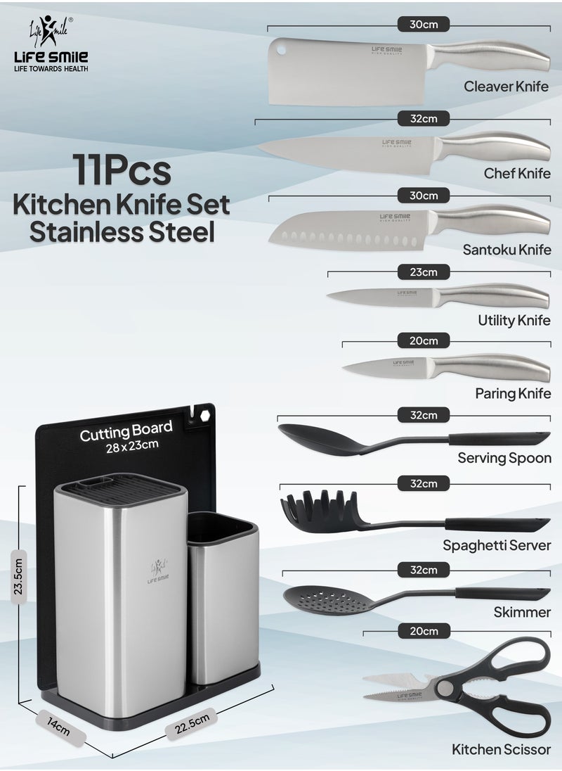 Life Smile - 11PCS High Carbon Stainless Steel Multipurpose Knife Block Set Include Chef Knife Cleaver Santoku Knife Tools 1xCutting Board and Knife Sharpner - Image 1