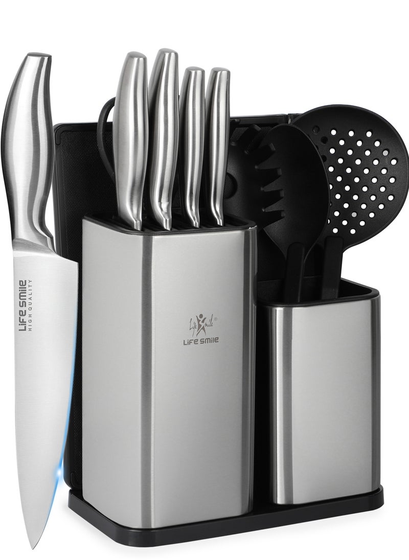 Life Smile - 11PCS High Carbon Stainless Steel Multipurpose Knife Block Set Include Chef Knife Cleaver Santoku Knife Tools 1xCutting Board and Knife Sharpner - Image 1