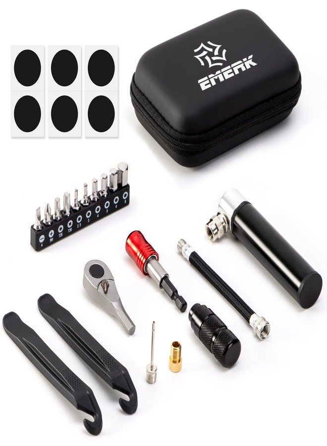 EMERK Bike Repair Tool Kit - Bicycle Multi-Tool Kit with Mini Pump, Ratchet Reversible Tool &10 Tool Bits, Tire Levers, and Portable Bag for Camping and Travel - Image 1