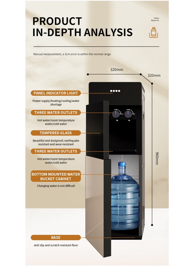 Hot & Cold Water Cooler for Home Office - Bottom Loading 5 Gallon Dispenser - Ideal 3 in 1 Water Cooler