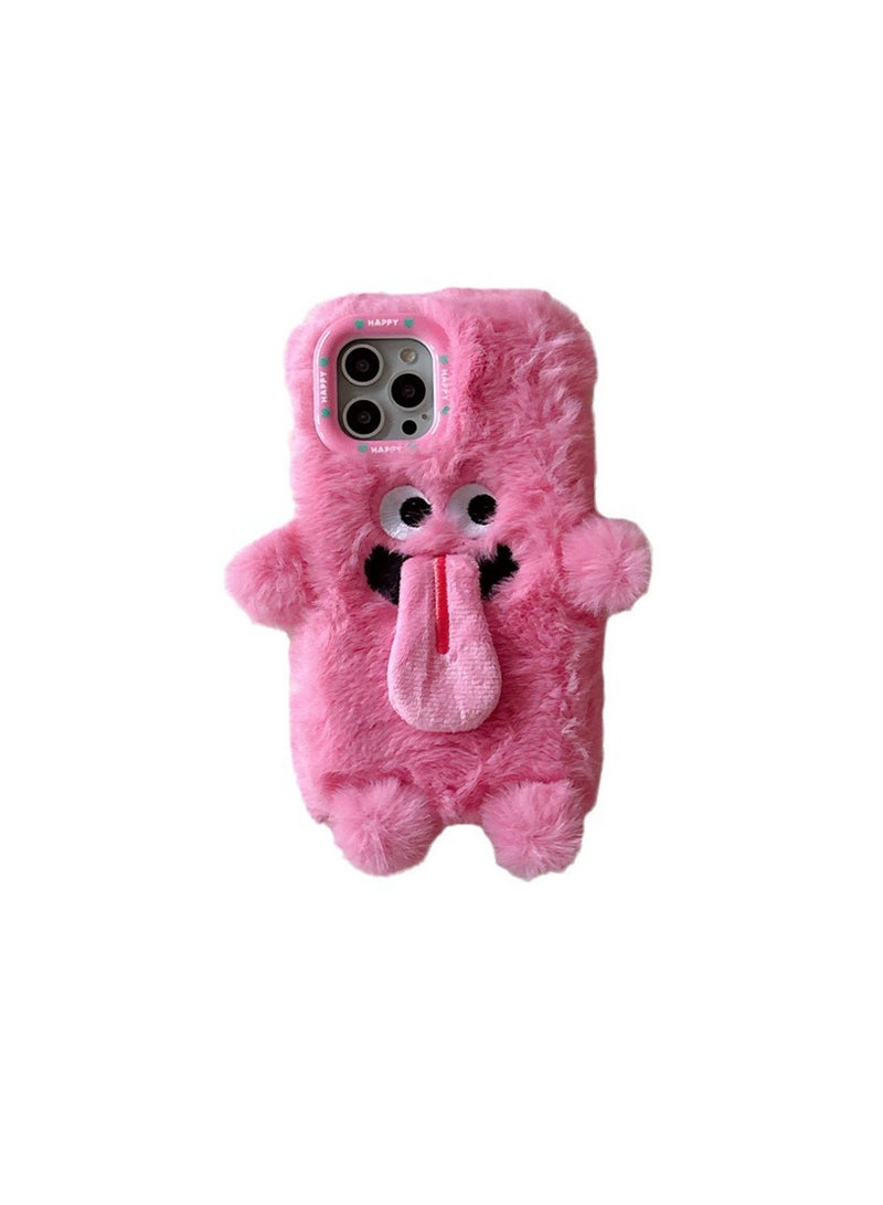 Y&D Compatible with iPhone 15 Pro Max Case, 3D Cute Plush Furry Fuzzy for Women Fluffy Cartoon Tongue-Out Green Monster Fur Hair Girly Protection Cover, Vibrant, Soft Phone Case (Pink) - Image 1