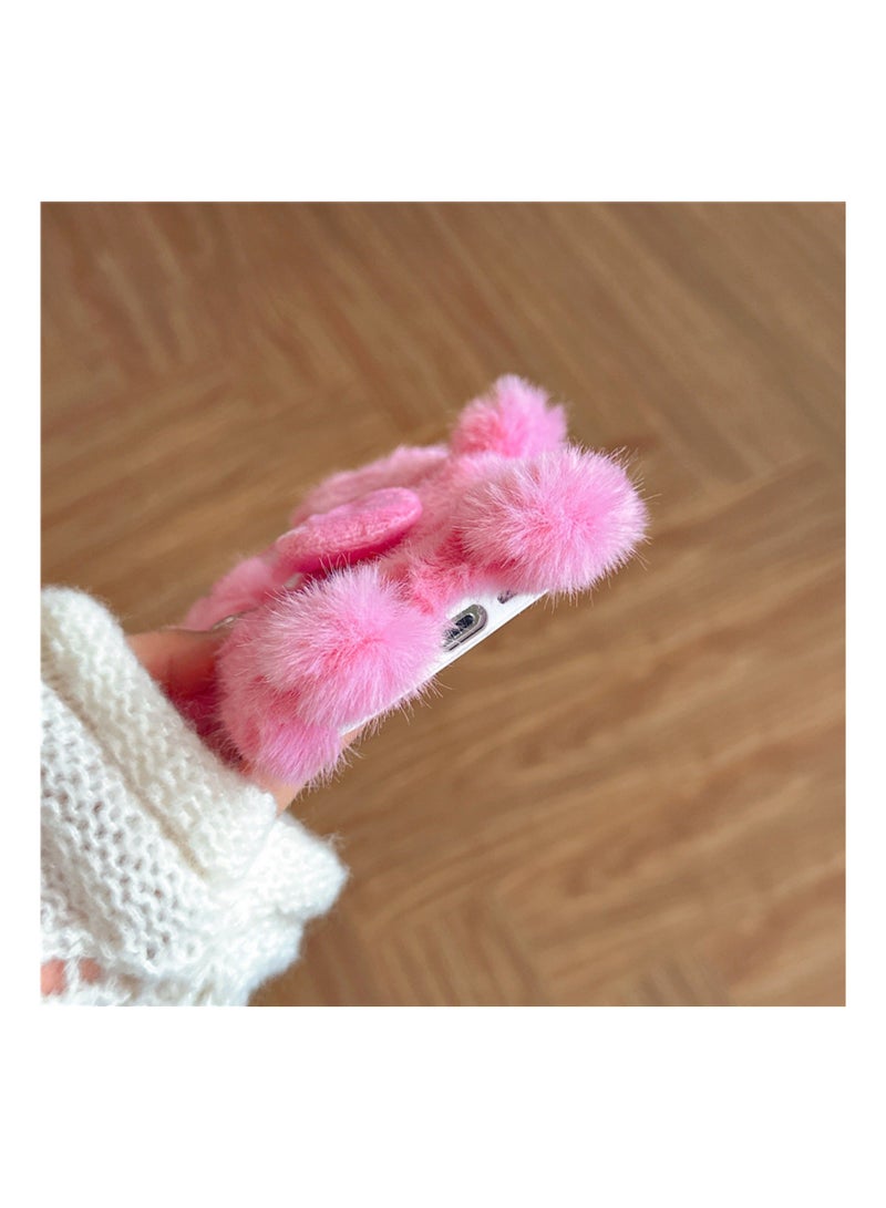 Y&D Compatible with iPhone 15 Pro Max Case, 3D Cute Plush Furry Fuzzy for Women Fluffy Cartoon Tongue-Out Green Monster Fur Hair Girly Protection Cover, Vibrant, Soft Phone Case (Pink) - Image 5