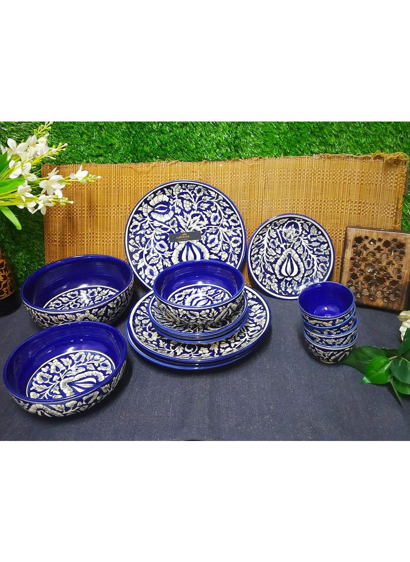 Caffeine Caffeine Ceramic Handmade Blue Mughal Combo Dinner Set (15 pcs.)  - Image 1