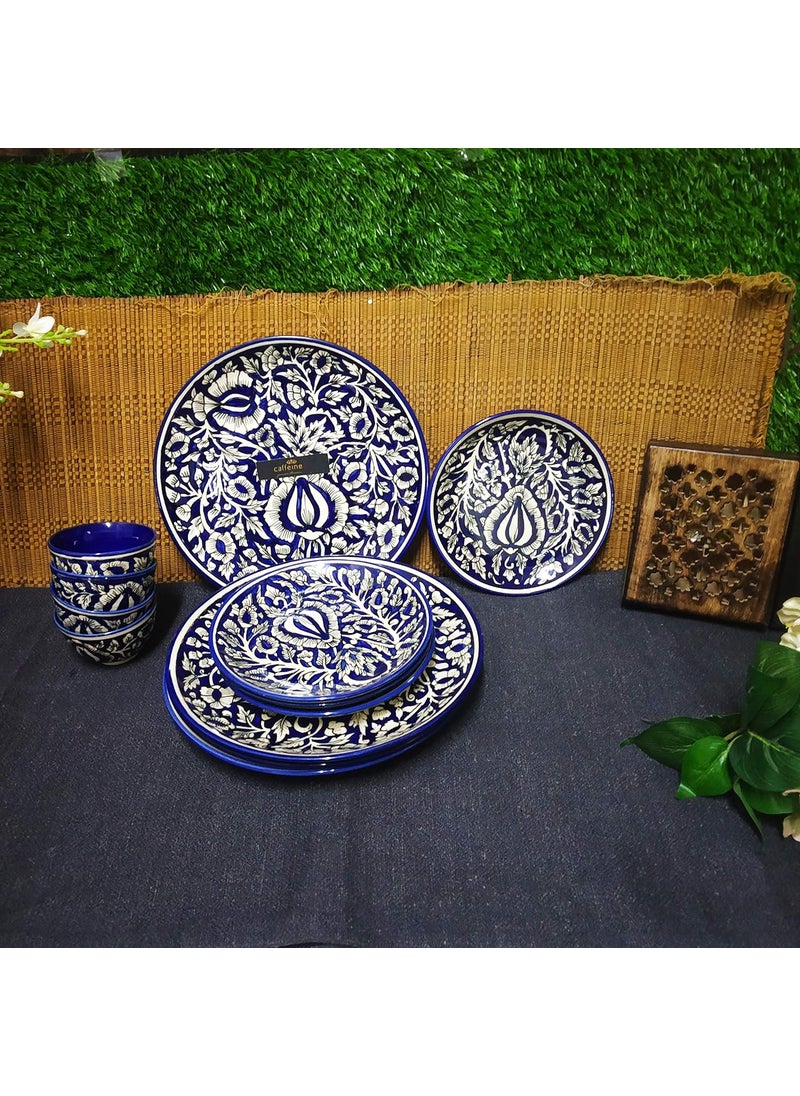 Caffeine Caffeine Ceramic Handmade Blue Mughal Combo Dinner Set (15 pcs.)  - Image 2