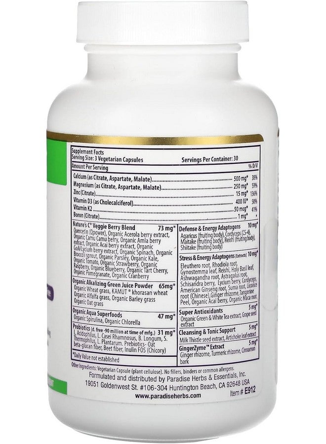 Paradise Herbs خليط الأعشاب من بارادايس - كالسيوم، مغنيسيوم + زنك، D3، K2 وبورون، يدعم صحة العظام، نباتي، غير معدل وراثيًا، خالي من الجلوتين، 90 كبسولة نباتية - Image 2