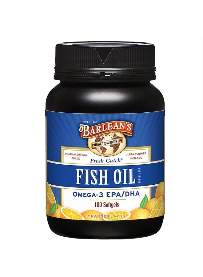 BARLEAN'S Fish Oil Omega 3 Supplement, EPA & DHA Fatty Acid Softgels for Joint, Brain, & Heart Health, 1000mg Orange Flavored Fish Oil Pills, 100 Count - Image 1
