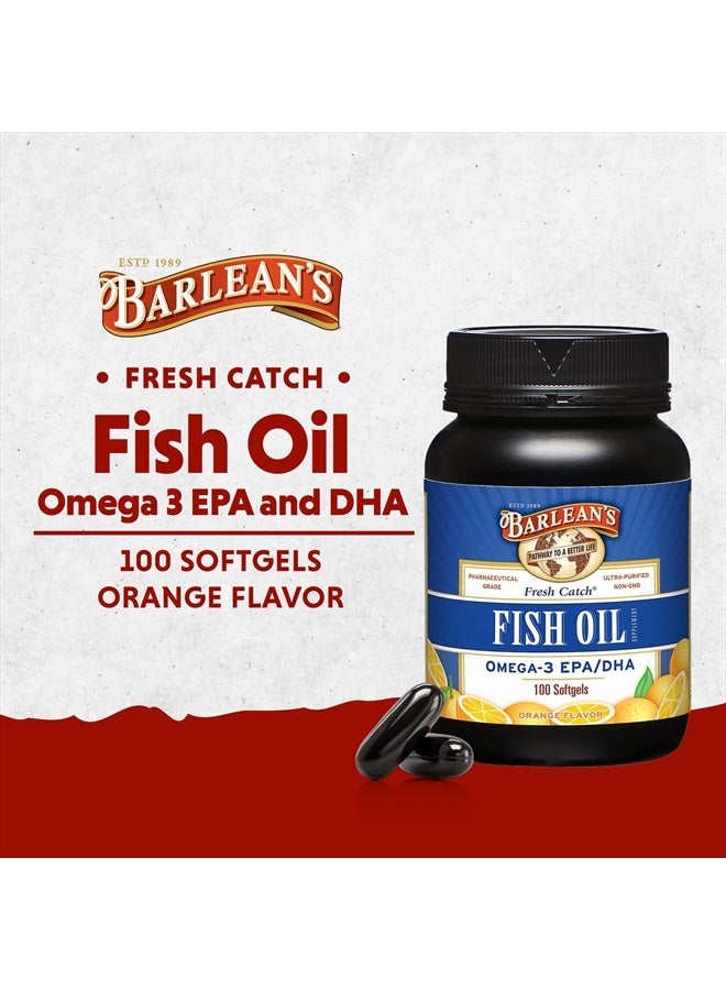 BARLEAN'S Fish Oil Omega 3 Supplement, EPA & DHA Fatty Acid Softgels for Joint, Brain, & Heart Health, 1000mg Orange Flavored Fish Oil Pills, 100 Count - Image 2