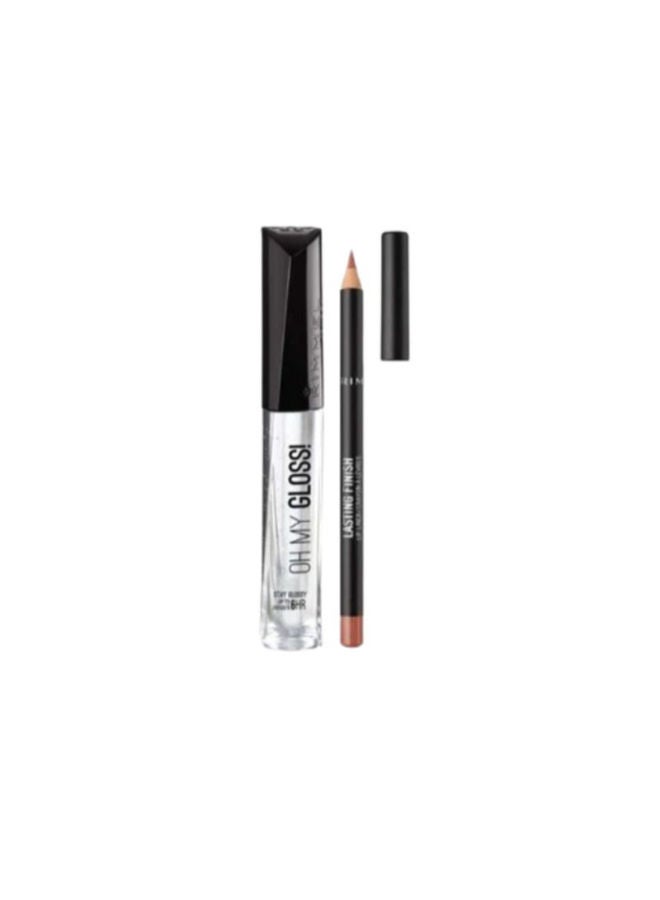 RIMMEL LONDON Oh My Gloss 800 Crystal Clear + Last Finish Lip Liner 725 Tiramisu Lip Gloss - Image 1