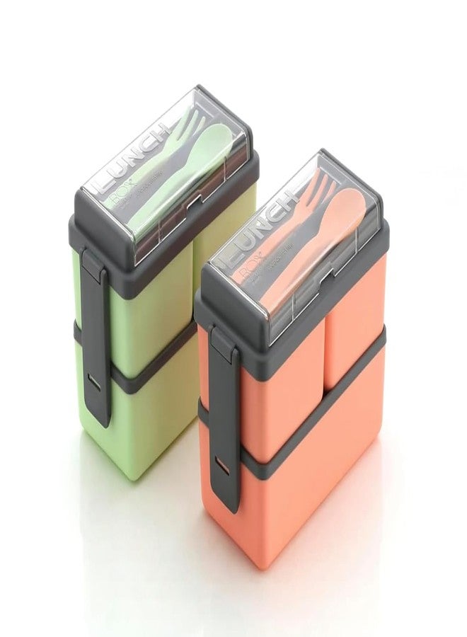 Crezora علبة غداء بلاستيكية مزدوجة الطبقات من كريزورا، تأتي مع 3 علب قابلة للفصل، وملعقتين، وغطاء أنيق. خالية من مادة BPA، محكمة الإغلاق، سهلة الحمل، مثالية للمكتب والمدرسة والأنشطة الخارجية. - Image 1