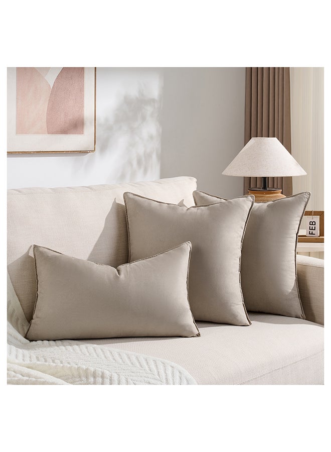Fancy Homi مجموعة من 2 أغطية وسائد زخرفية محايدة للكنبة، السرير والأريكة، ناعمة للغاية ونمط مخملي، تصميم جمالي وحديث - 45x45 سم - بني فاتح - Image 5