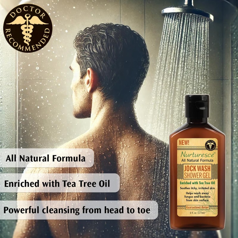PediFix Nurturesce Jock Wash Shower Gel, 6 Fluid Ounce - Tea Tree Oil Enriched, Anti-Fungal, Soothes Itchy Irritated Skin, Natural Body Wash (Packaging May Vary) - Image 2