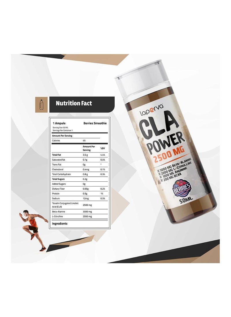 Laperva - عصير التوت باور من CLA 2500 مجم، 50 مل × 12 أمبولة - Tonalin CLA، بيتا ألانين، إل سيترولين، BCAA، تورين، فيتامينات، صنع في إسبانيا - Image 1