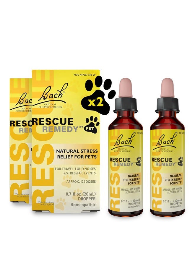 RESCUE قطارة باخ ريسكيو ريميتي للحيوانات الأليفة 20 مل، تخفيف طبيعي للتوتر، مهدئ للكلاب والقطط وغيرها من الحيوانات الأليفة، جوهر زهور مداواة، رعد، ألعاب نارية وسفر، انفصال، خالي من المهدئات، عبوة من 2 - Image 1