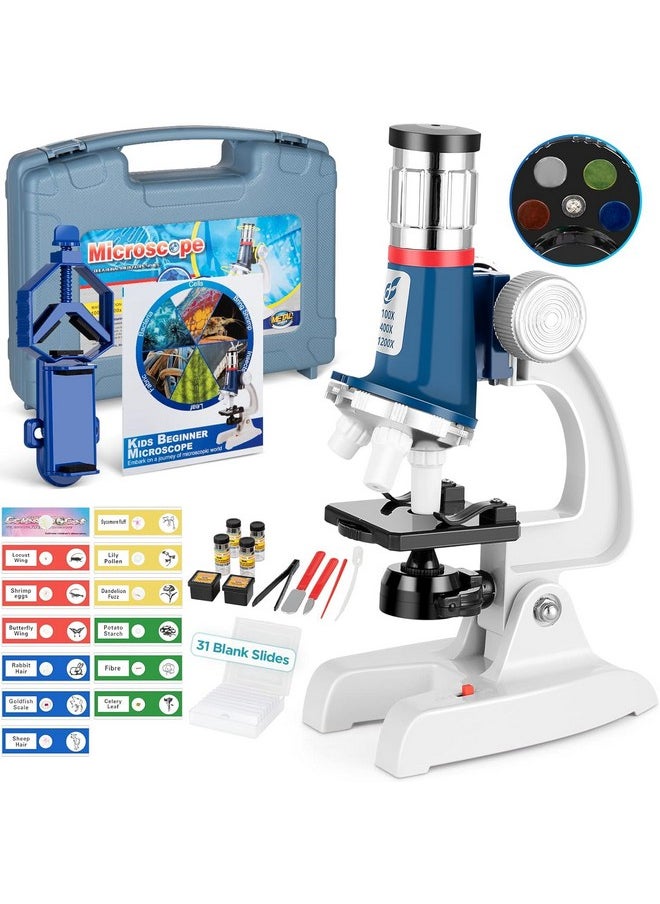 Uarzt 58-Piece Kids Microscope Kit - 100X-1200X Magnification, Metal Body, Led Light, Carrying Box - Science Experiment Toy For Kids Ages 5-12  - Image 1