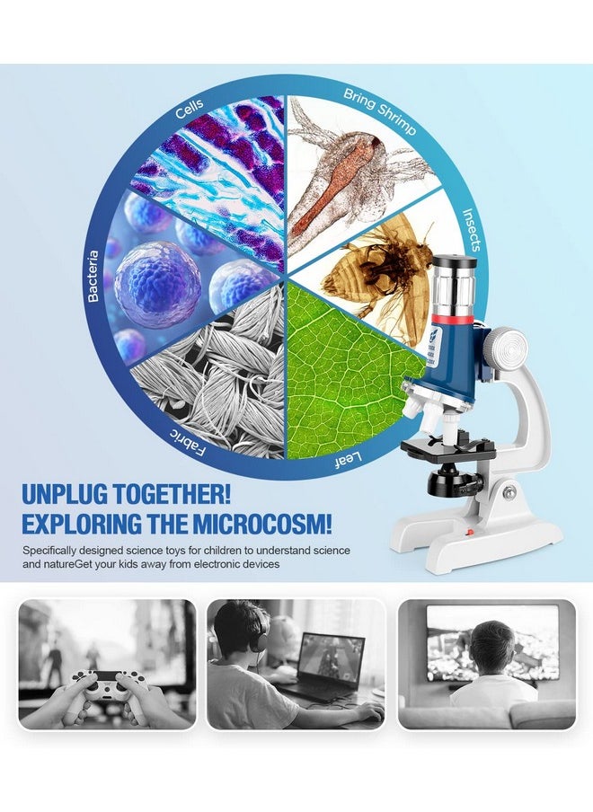 Uarzt 58-Piece Kids Microscope Kit - 100X-1200X Magnification, Metal Body, Led Light, Carrying Box - Science Experiment Toy For Kids Ages 5-12  - Image 3