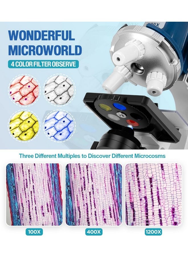 Uarzt 58-Piece Kids Microscope Kit - 100X-1200X Magnification, Metal Body, Led Light, Carrying Box - Science Experiment Toy For Kids Ages 5-12  - Image 4