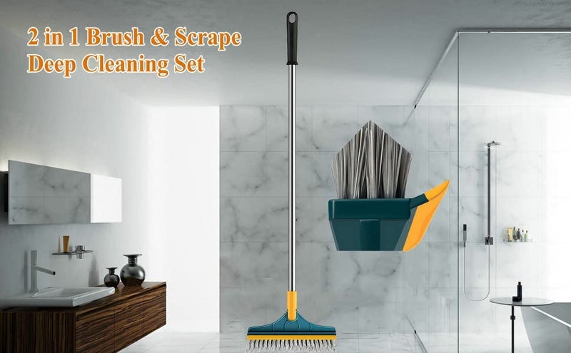 RuvAm Viper Type with Long Handle Grout Brush Scrape VShape Stiff Bristle Cleaning Brush with Squeegee120Rotating Tile Brush for Bathroom Kitchen - Image 5