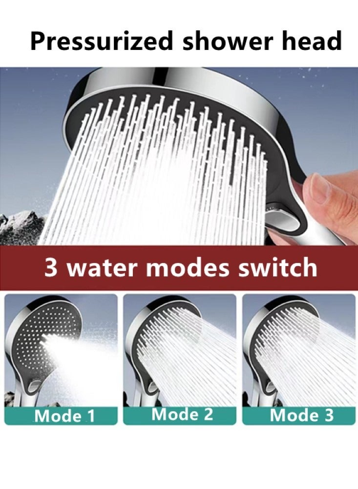 Kutis 1-Set Bath Pressure Shower Head Set Handheld Shower Head with Hose and Shower Holder Silver/Black 13x26.5 cm - Image 3