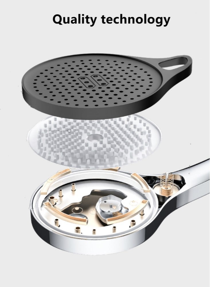 Kutis 1-Set Bath Pressure Shower Head Set Handheld Shower Head with Hose and Shower Holder Silver/Black 13x26.5 cm - Image 4