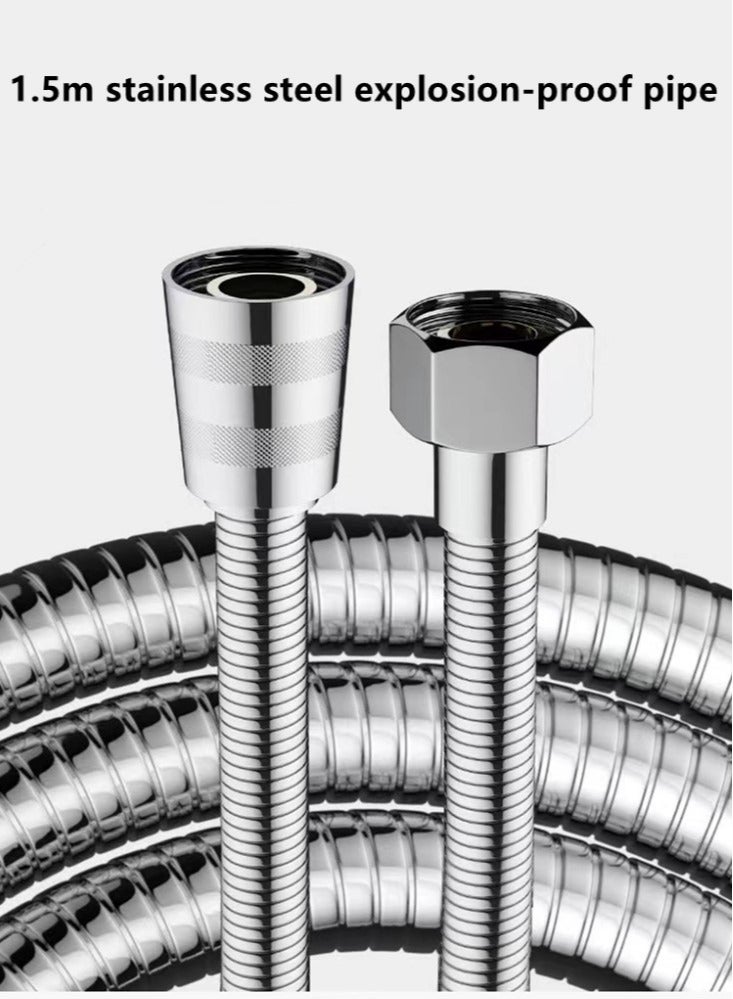 Kutis 1-Set Bath Pressure Shower Head Set Handheld Shower Head with Hose and Shower Holder Silver/Black 13x26.5 cm - Image 5