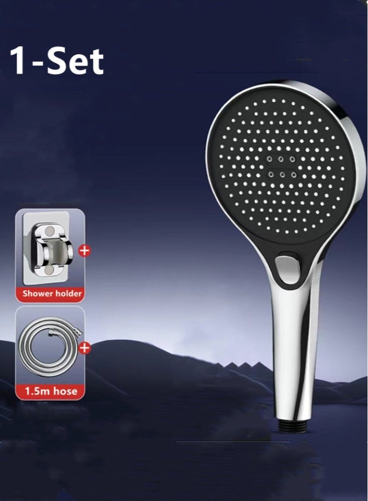 Kutis 1-Set Bath Pressure Shower Head Set Handheld Shower Head with Hose and Shower Holder Silver/Black 13x26.5 cm - Image 1