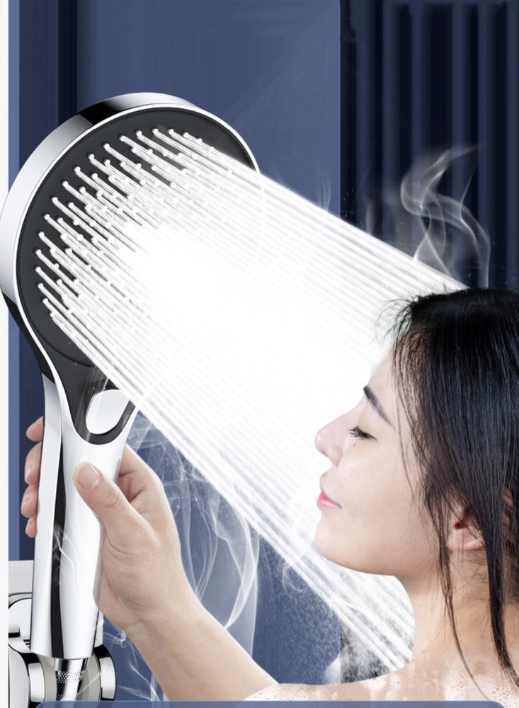 Kutis 1-Set Bath Pressure Shower Head Set Handheld Shower Head with Hose and Shower Holder Silver/Black 13x26.5 cm - Image 2