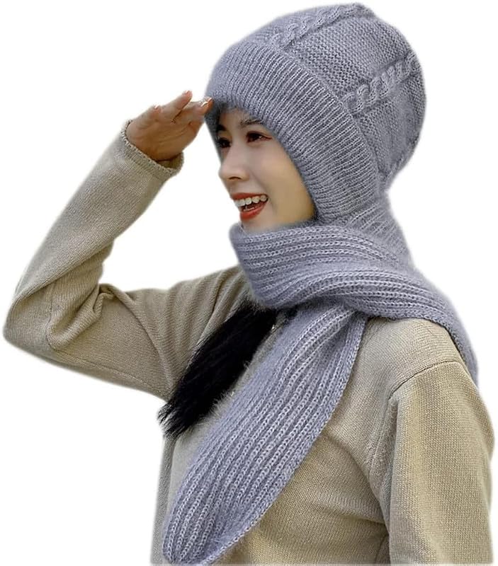 Richmen قبعة وشاح هود شتوي من ريتشمن للنساء قبعات بوني ناعمة مع كرات للشتاء 2 في 1 مجموعة الأوشحة للفتيات مقاس مجاني - Image 1