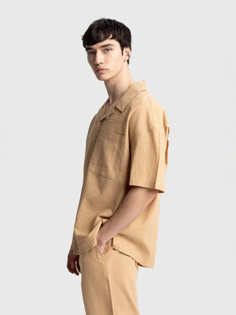 Giesto Tan Natural GIESTO Textured Short Sleeve Shirt for Men | Best Price UAE