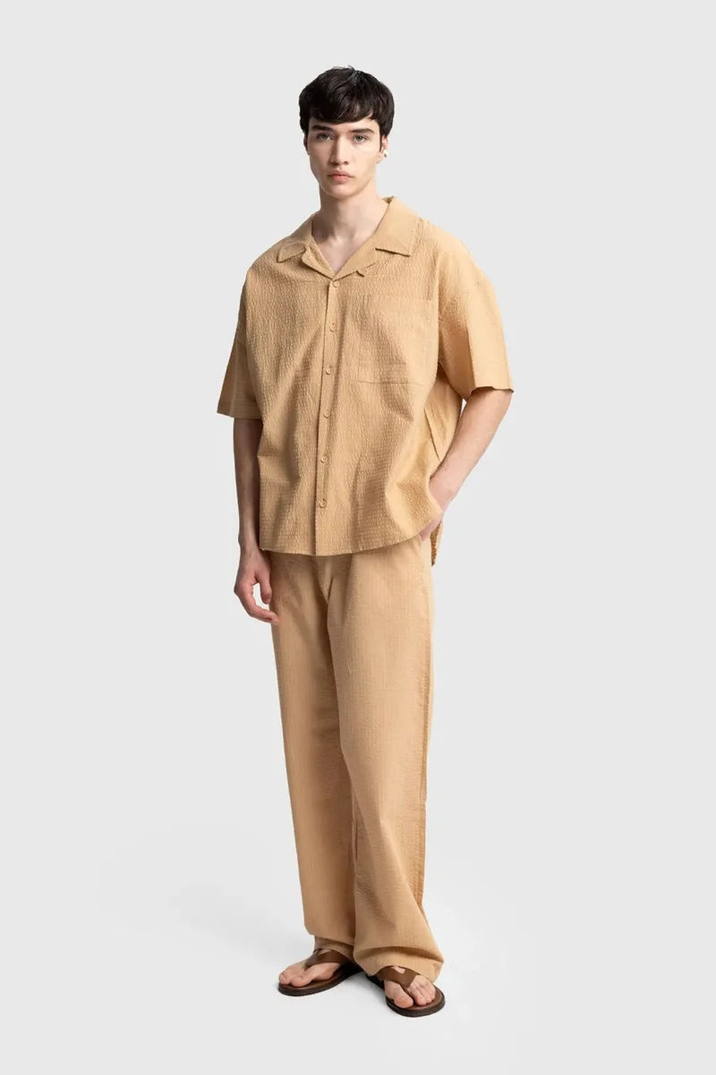 Giesto Tan Natural GIESTO Textured Short Sleeve Shirt for Men | Best Price UAE
