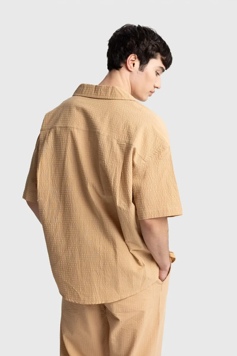 Giesto Tan Natural GIESTO Textured Short Sleeve Shirt for Men | Best Price UAE