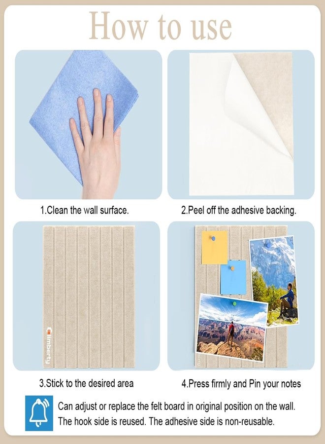 Climberty® 6-Piece Felt Board Bulletin Board,30x30cm Self-Adhesive Wall Panel,with 50 Pushpins Felt Message for Notes Photos and Schedules (Beige) - Image 5
