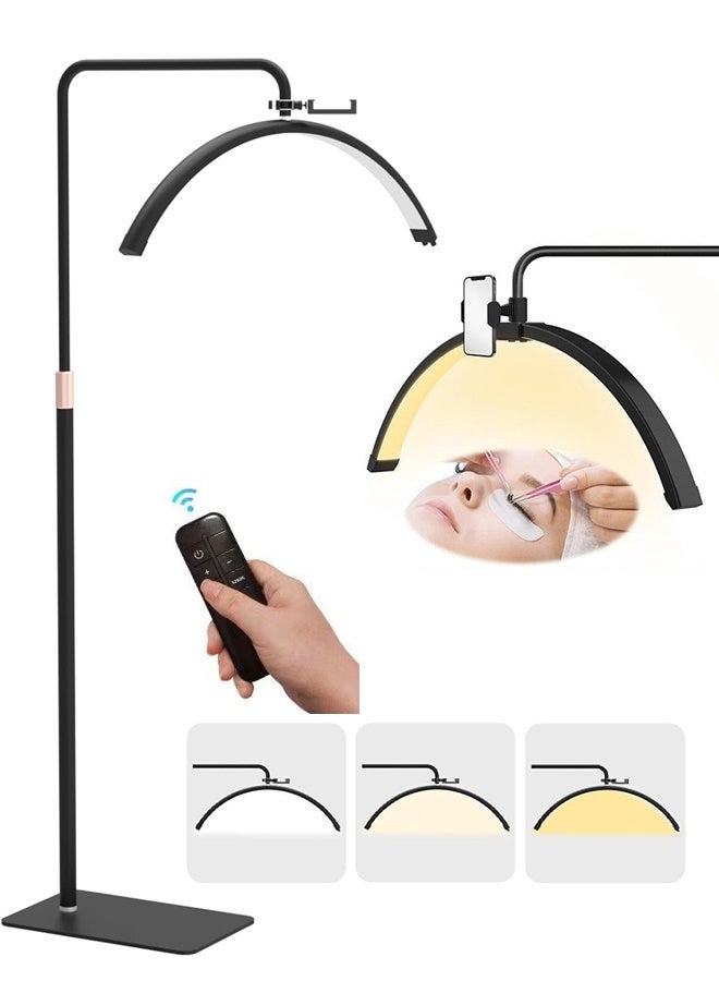 الرموش أدى ضوء الأرضية، نصف القمر مصباح لتمديد الرموش، الإضاءة للجمال، العناية بالبشرة والرموش، الحواجب تصوير إنشاء المحتوى، مع سطوع قابل للتعديل وارتفاع، أسود - Image 1