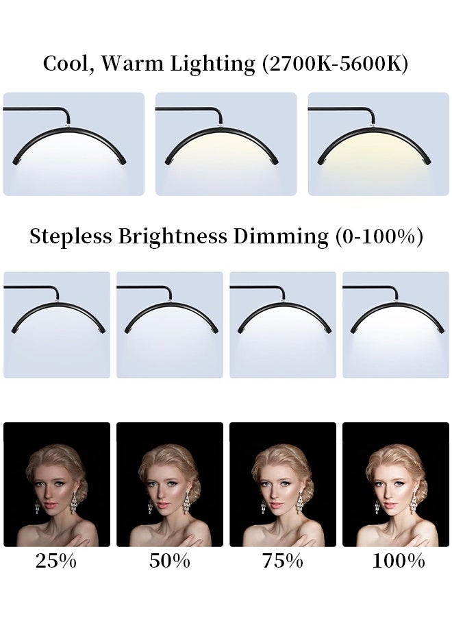 الرموش أدى ضوء الأرضية، نصف القمر مصباح لتمديد الرموش، الإضاءة للجمال، العناية بالبشرة والرموش، الحواجب تصوير إنشاء المحتوى، مع سطوع قابل للتعديل وارتفاع، أسود - Image 5