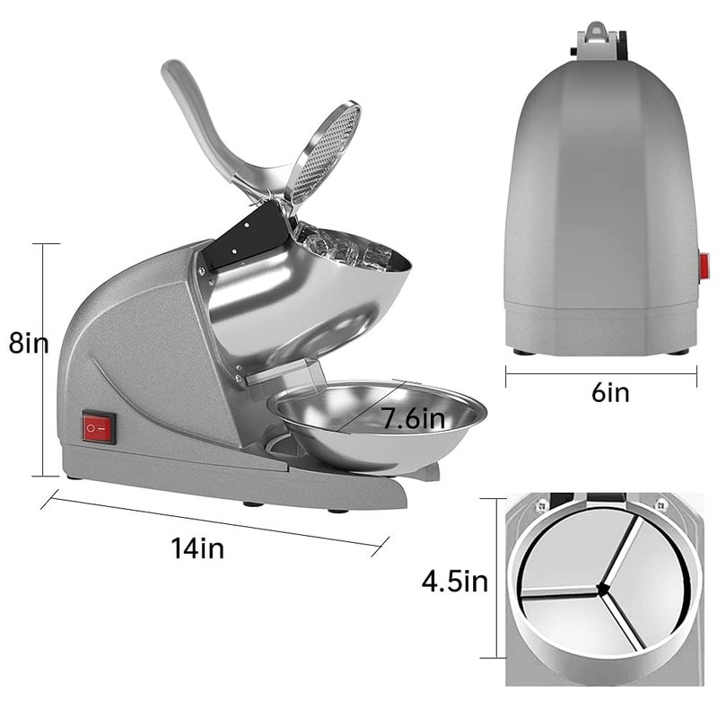 AZRMOH Electric Ice Crusher Machine with Three Blades Snow Cone Maker Gola Making Machine Sensor Shaved Ice Crusher Machine 300 Watts Ideal Use in Homes Cafes Stainless Steel - Image 2