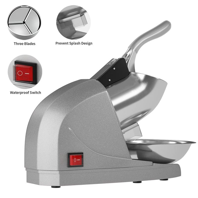 AZRMOH Electric Ice Crusher Machine with Three Blades Snow Cone Maker Gola Making Machine Sensor Shaved Ice Crusher Machine 300 Watts Ideal Use in Homes Cafes Stainless Steel - Image 3