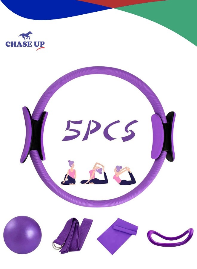 Chase Up 5 Pcs Pilates Ring Set 14" Yoga Fitness Magic Circle Pilates Equipment for Home Workouts Fitness kit (Purple) - Image 1