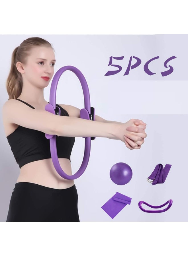Chase Up 5 Pcs Pilates Ring Set 14" Yoga Fitness Magic Circle Pilates Equipment for Home Workouts Fitness kit (Purple) - Image 2