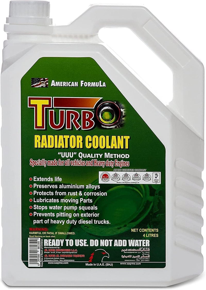 Turbo Radiator Coolant Green 4L (Pack of 4) - High Performance Antifreeze for All Vehicles & Heavy Duty Engines - Image 2