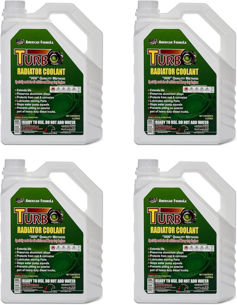 Turbo Radiator Coolant Green 4L (Pack of 4) - High Performance Antifreeze for All Vehicles & Heavy Duty Engines - Image 1