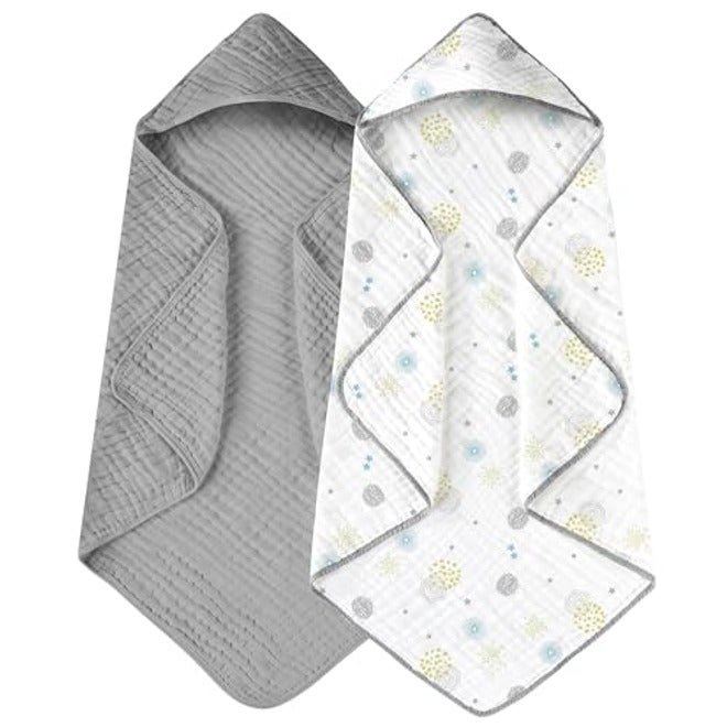 Yoofoss Hooded Baby Bath Towels 2 Pack - 100% Muslin Organic Cotton, Soft & Absorbent for Newborn, Babies, Toddlers, 32x32 Inch, Beige & Coffee